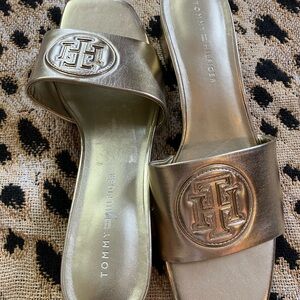 Tommy Hilfiger Metallic Gold Slide Sandals